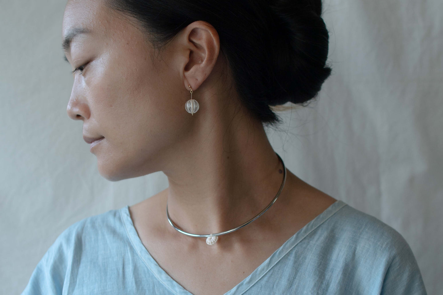 吹きガラス - 耳飾り | 生成り